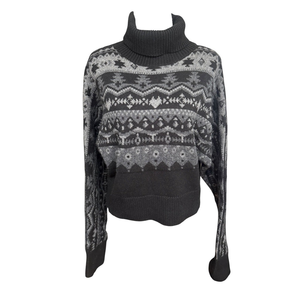 Greyson Koko Jacquard Turtleneck Crop Shepherd Sweater Womens Size XL NWT
